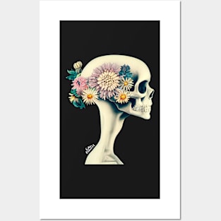 Skull with floral crown Posters and Art